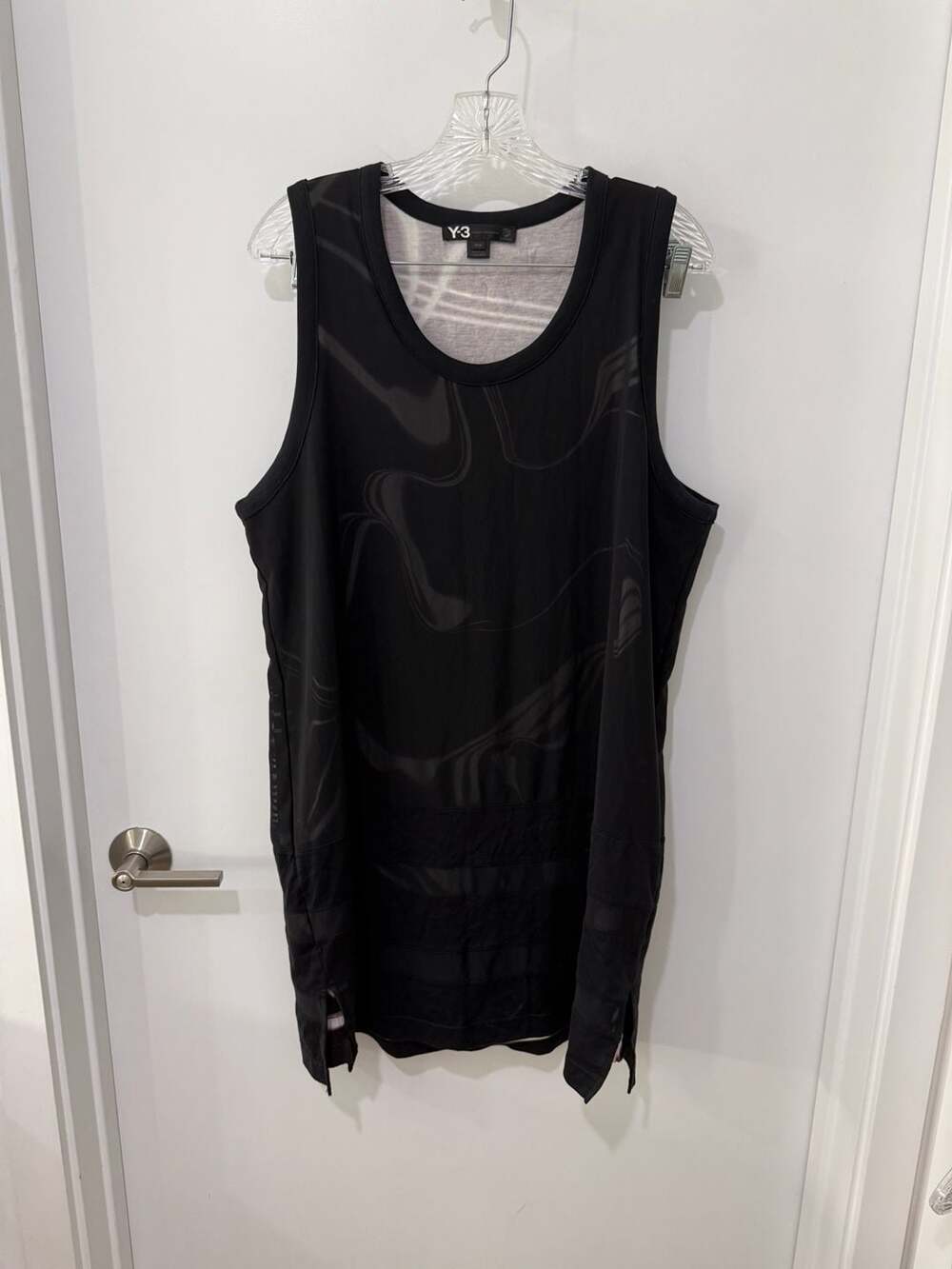 Y-3 Yohji Yamamoto Black Graphic Print Mesh Tank Top Tunic Size M